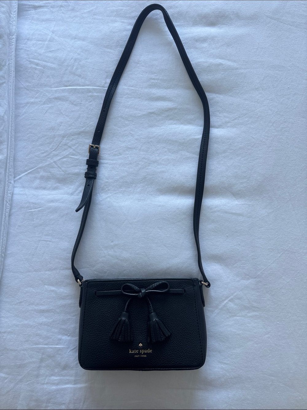kate spade Black Pebbled Leather Crossbody with Tassel Bow